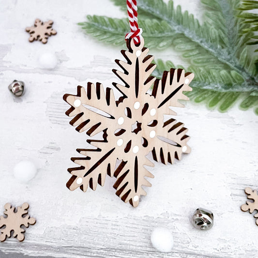 Nordic Fern Style Snowflake Christmas Tree Decoration - Sweet Pea Wooden Creations