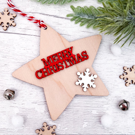 Nordic 'Merry Christmas' Star Christmas Decoration - Sweet Pea Wooden Creations