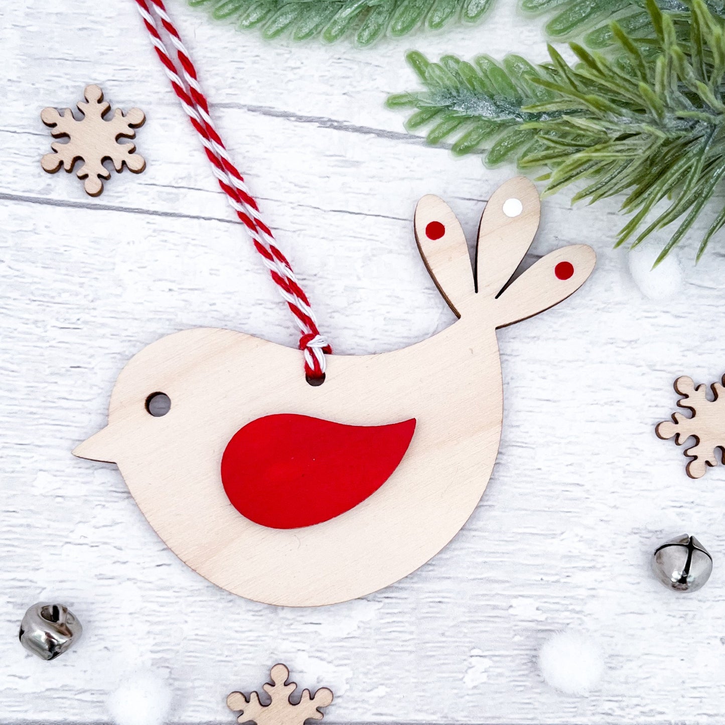 Nordic Style Robin Christmas Tree Decoration - Sweet Pea Wooden Creations