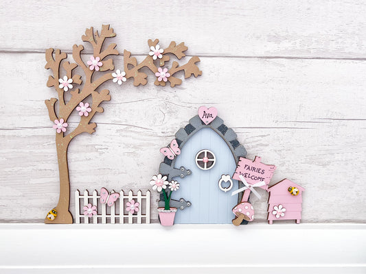 Personalised Blue And Pink Fairy Door Set - Sweet Pea Wooden Creations
