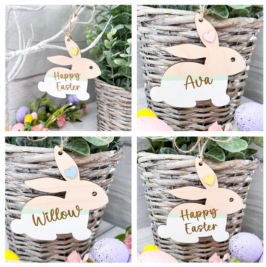 Personalised Easter Basket Bunny Tag, Decoration - Sweet Pea Wooden Creations