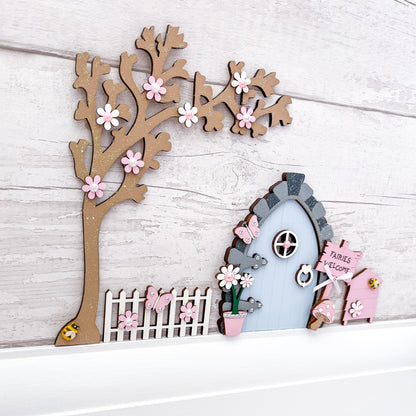 Personalised Handcrafted Blue And Pink Wooden Fairy Door Set - Sweet Pea Wooden Creations