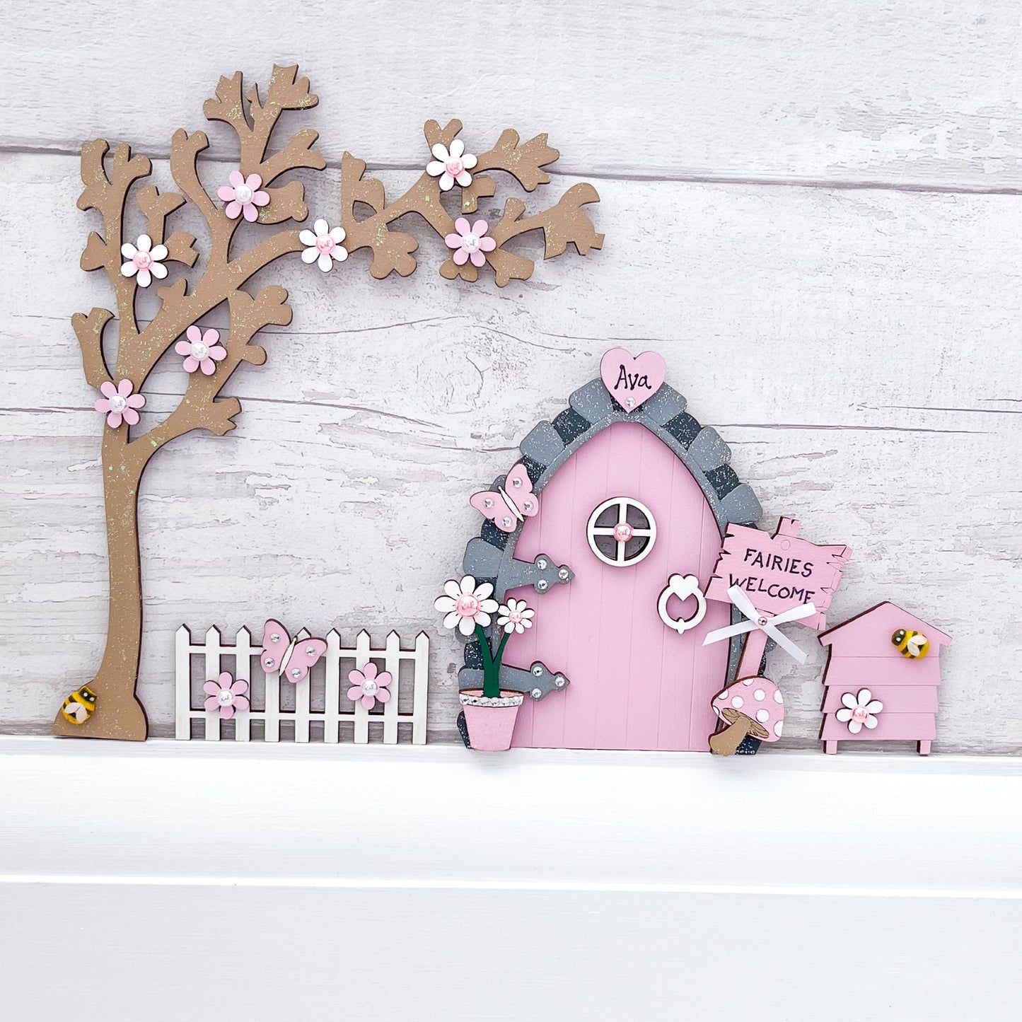 Personalised Handcrafted Candy Pink Fairy Door Set - Sweet Pea Wooden Creations