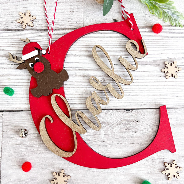 Personalised Kids Name Large Christmas Decoration Sweet Pea Wooden