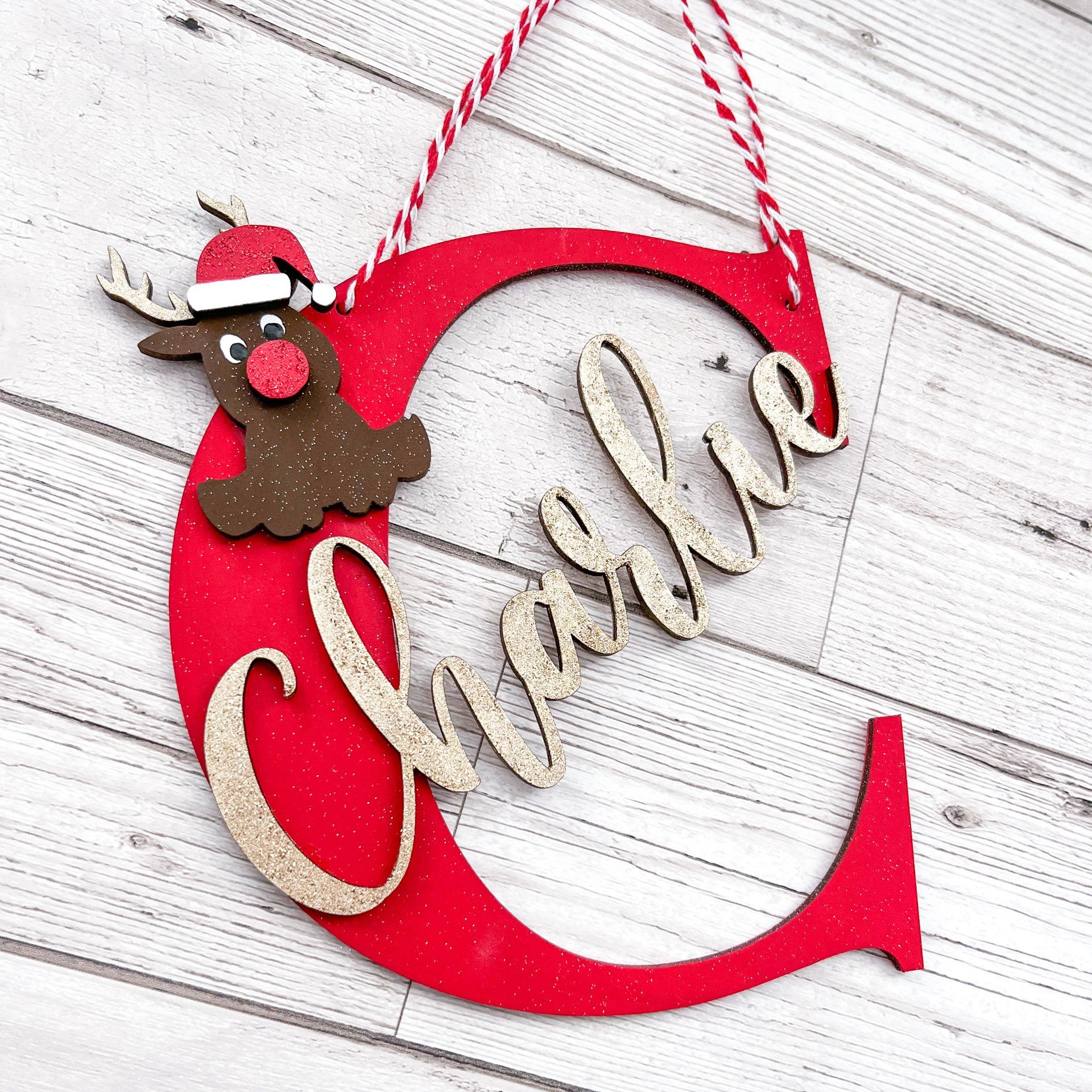 Personalised Kids Large Christmas Reindeer Hanging Decoration - Sweet Pea Wooden Creations