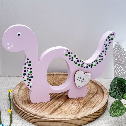 Personalised Lilac Dinosaur Decoration, Easter Kinder Egg Holder - Sweet Pea Wooden Creations