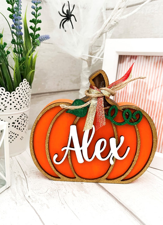 Personalised Orange & Gold Pumpkin Decoration - Sweet Pea Wooden Creations