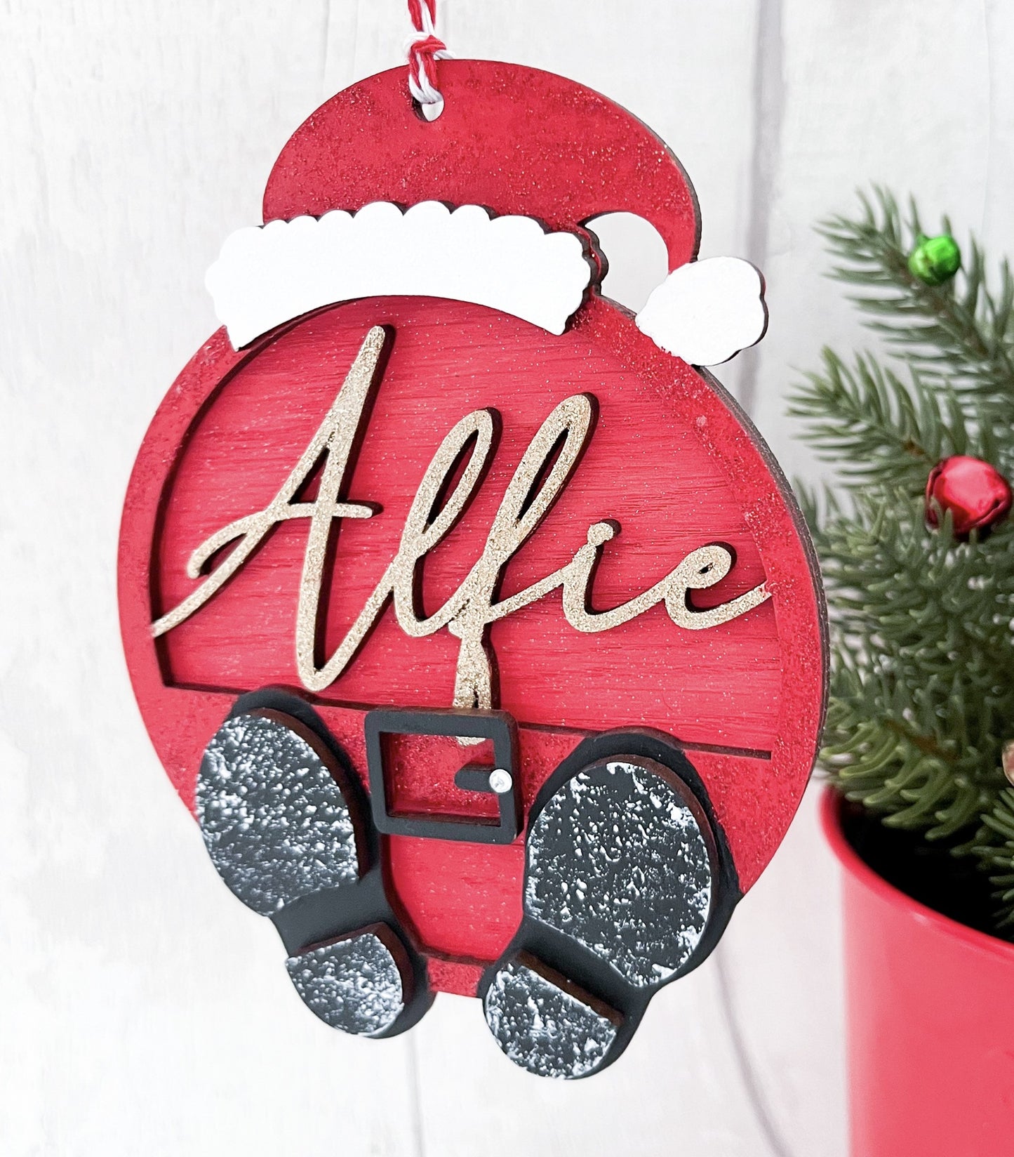Personalised Santa Bauble Hanging Decoration - Sweet Pea Wooden Creations
