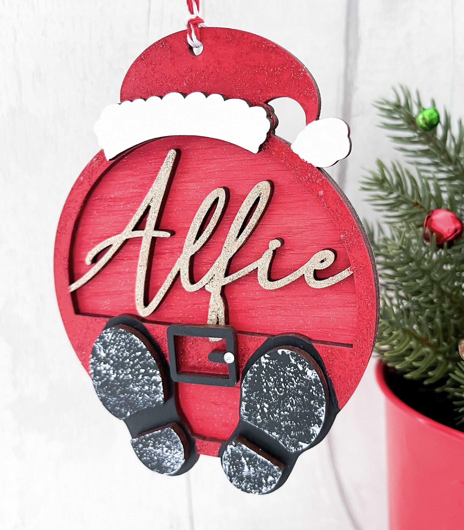 Personalised Santa Bauble Hanging Decoration - Sweet Pea Wooden Creations
