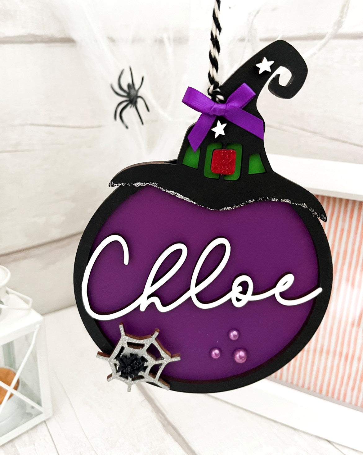 Personalised Witch Hanging Decoration 1 - Sweet Pea Wooden Creations