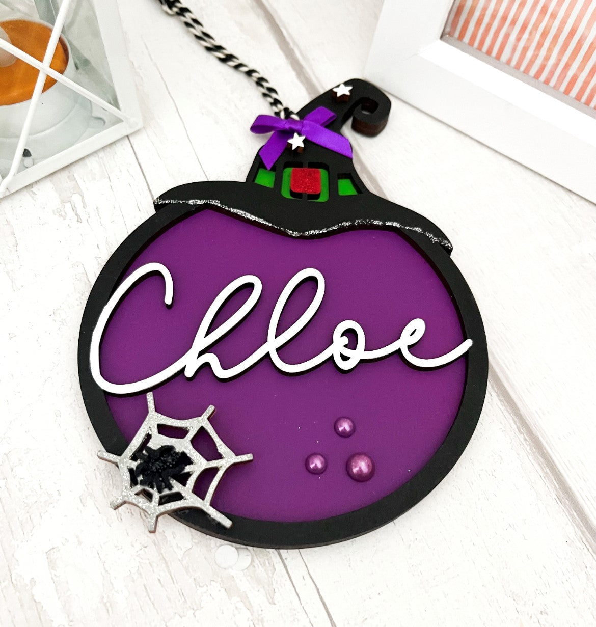 Personalised Witch Hanging Decoration 2 - Sweet Pea Wooden Creations