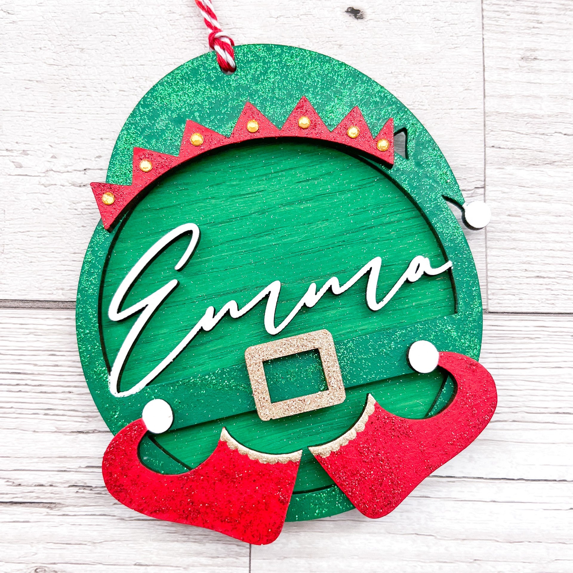 Personalised kids Elf Christmas Decoration - Sweet Pea Wooden Creations