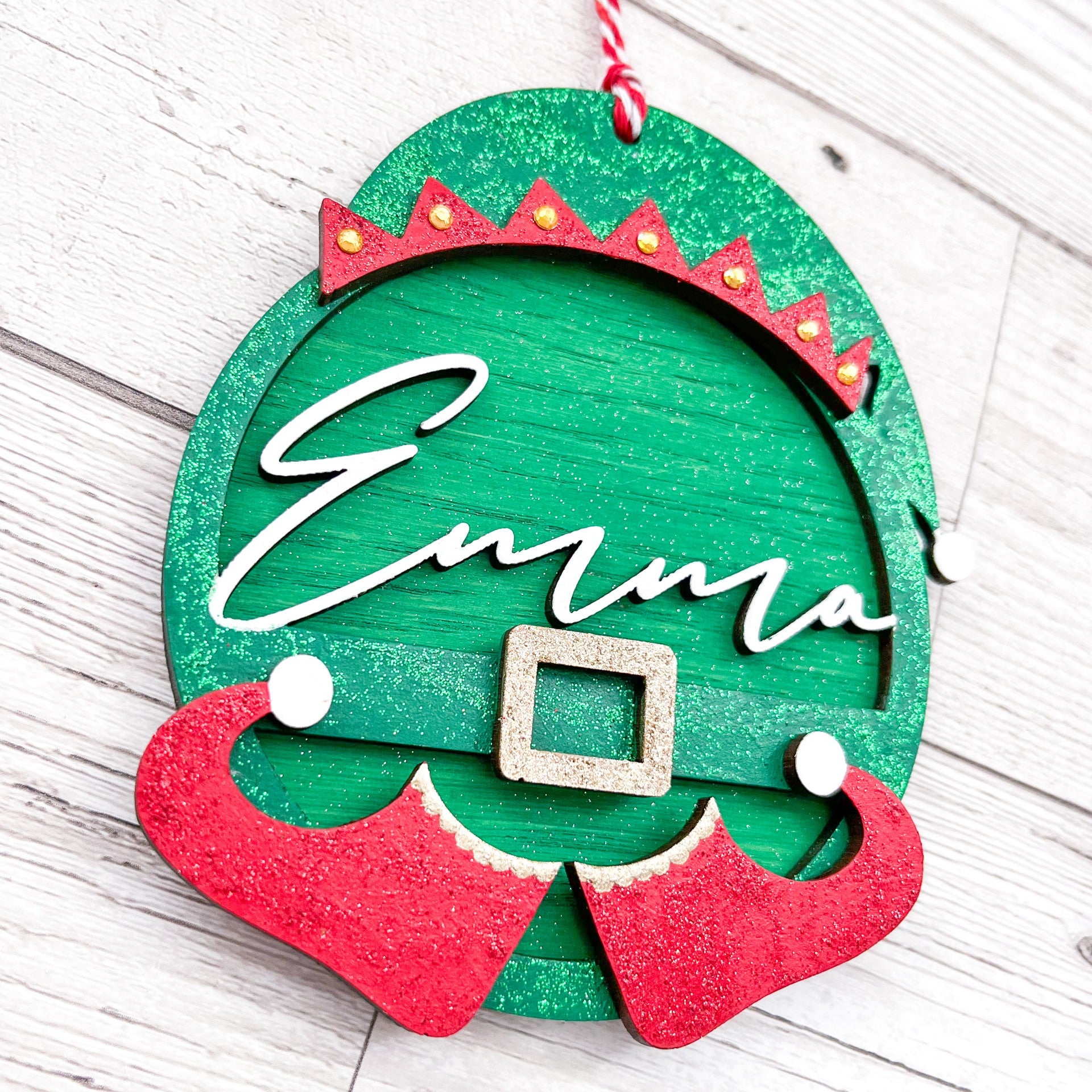 Personalised Kids Elf Christmas Tree Decoration - Sweet Pea Wooden Creations