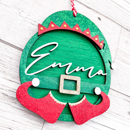 Personalised Kids Elf Christmas Tree Decoration - Sweet Pea Wooden Creations