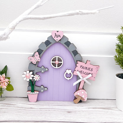 Personalised Lilac and Pink Wooden Fairy Door - Sweet Pea Wooden Creations