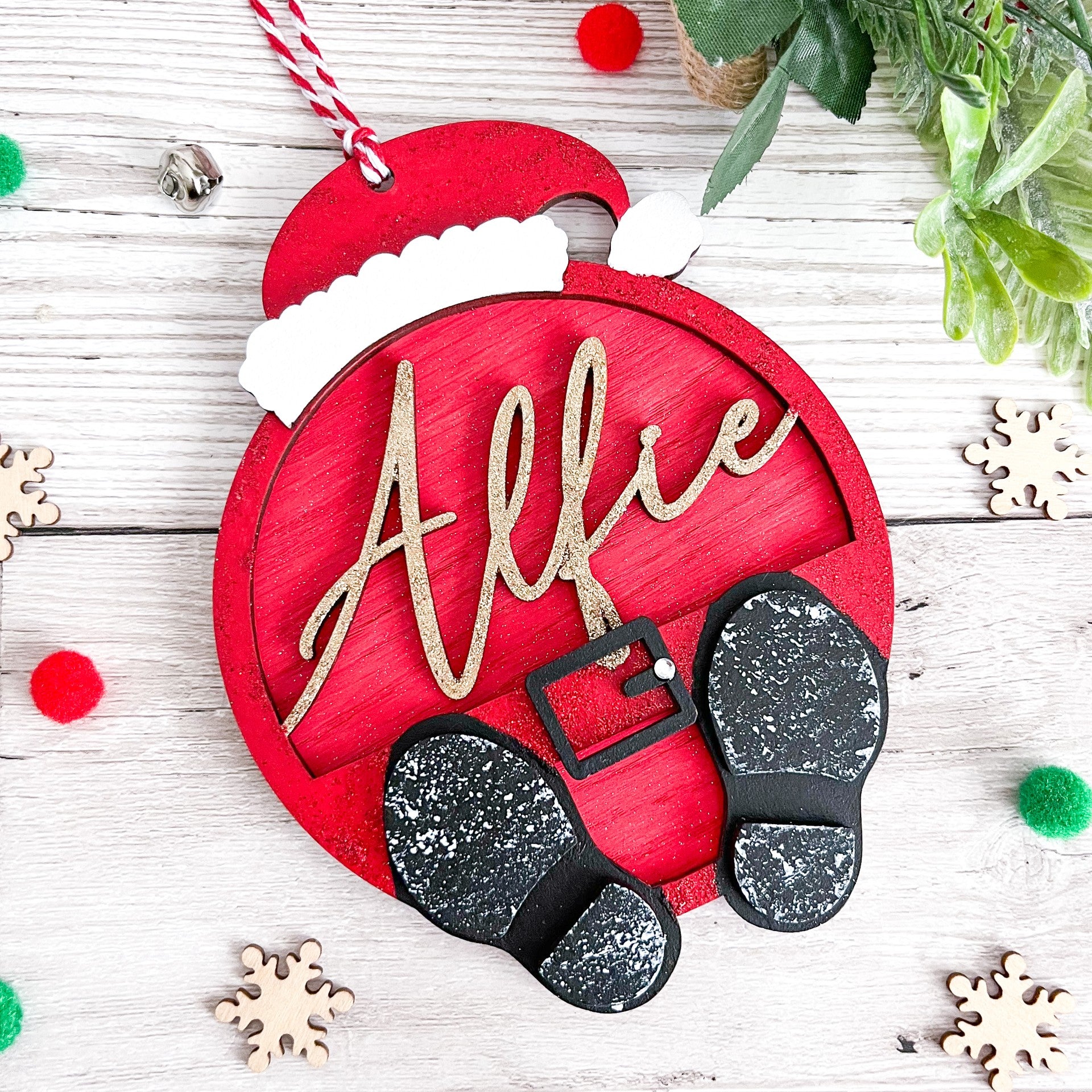 Personalised Santa Christmas Decoration - Sweet Pea Wooden Creations