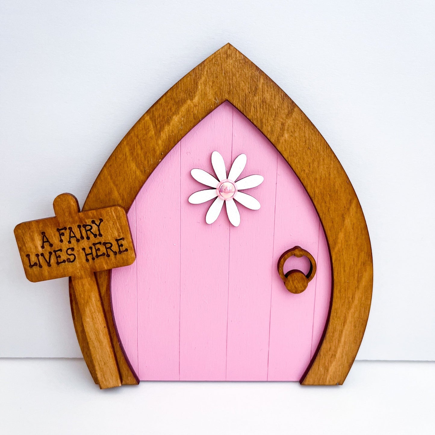 Pink Daisy Garden Wooden Fairy Door - Sweet Pea Wooden Creations