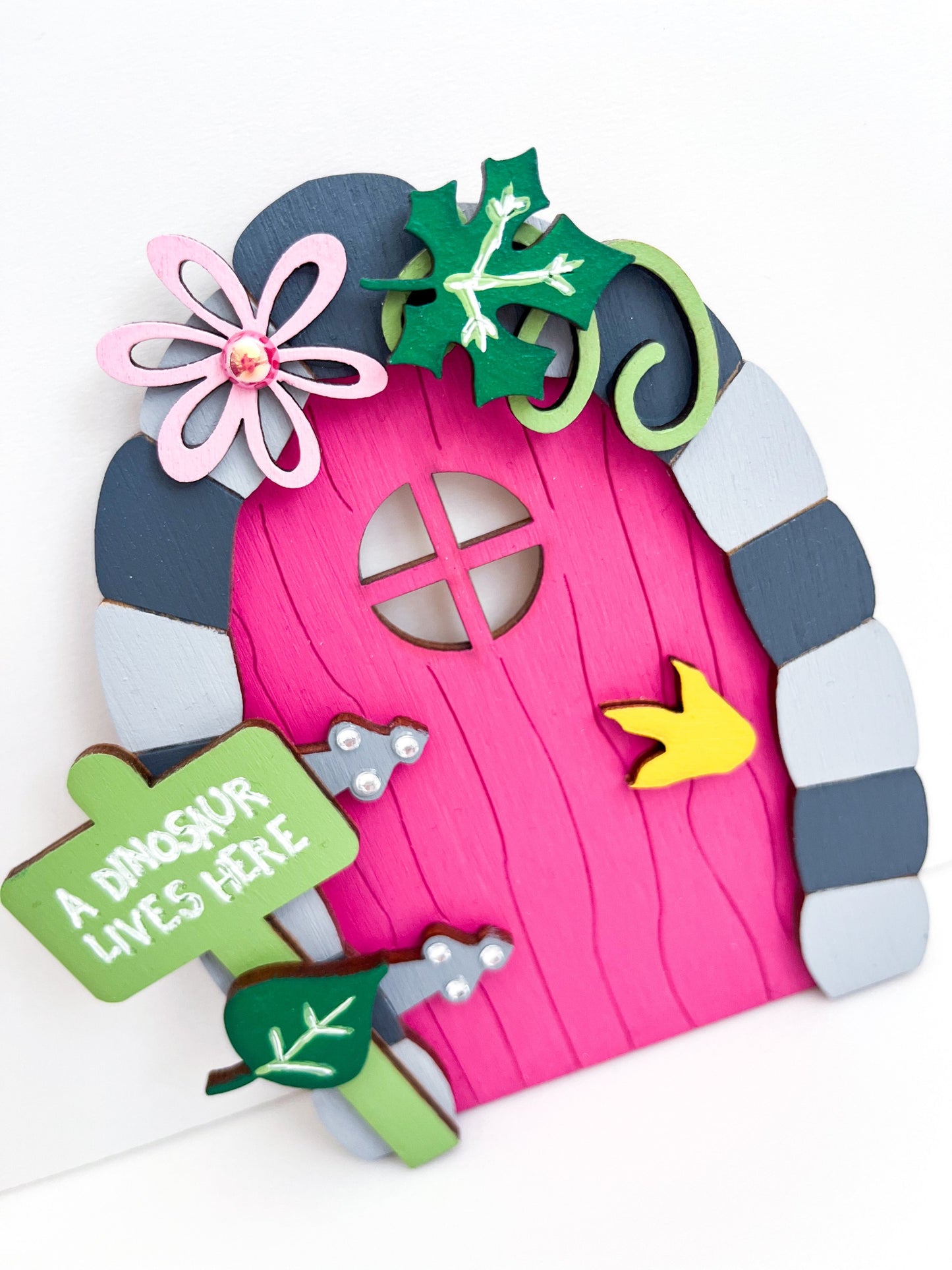 Pink Dinosaur Decor, Magical Portal, A dinosaur Lives Here - Sweet Pea Wooden Creations