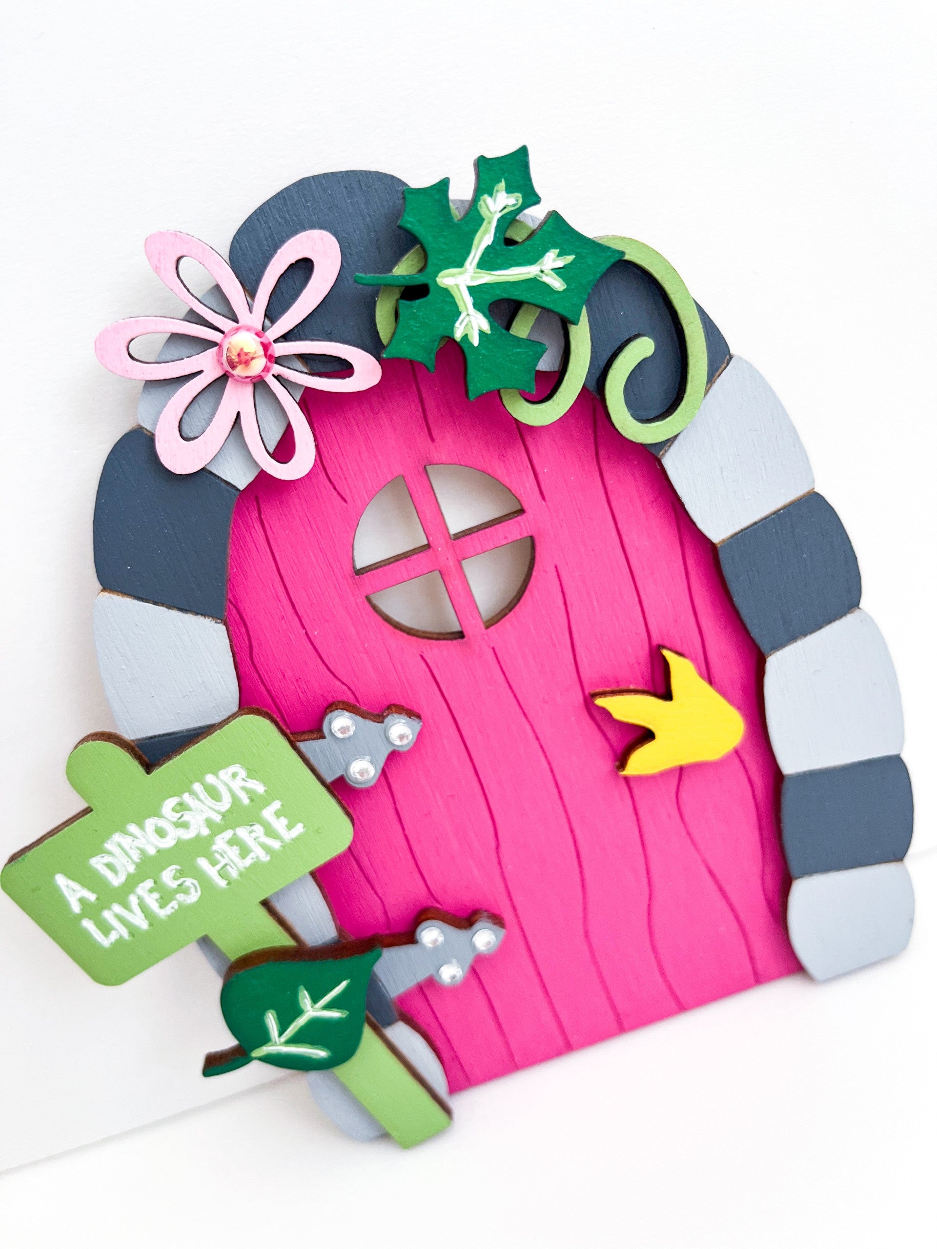Pink Dinosaur Decor, Magical Portal, A dinosaur Lives Here - Sweet Pea Wooden Creations