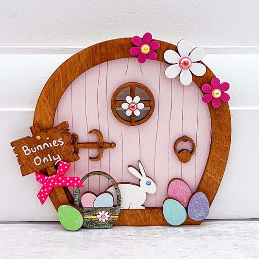 Pink Easter Bunny Magic Door, Fairy Door - Sweet Pea Wooden Creations