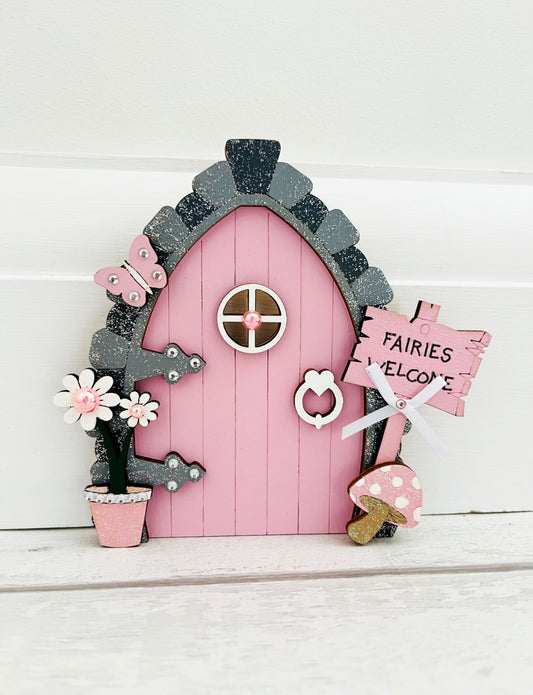 Pink  'Fairies Welcome' Fairy Door - Sweet Pea Wooden Creations