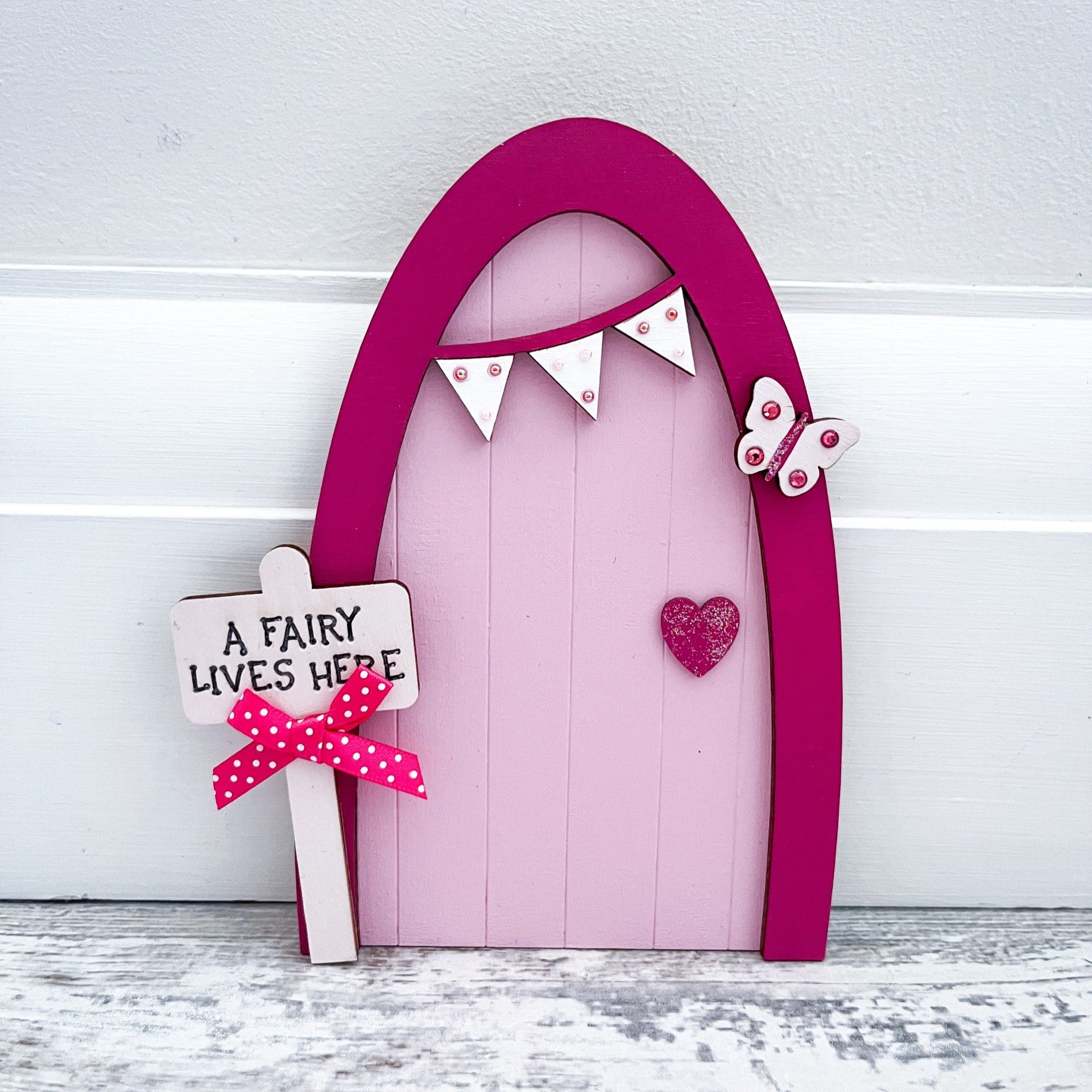 Pink Heart Fairy Door For Skirting Board - Sweet Pea Wooden Creations