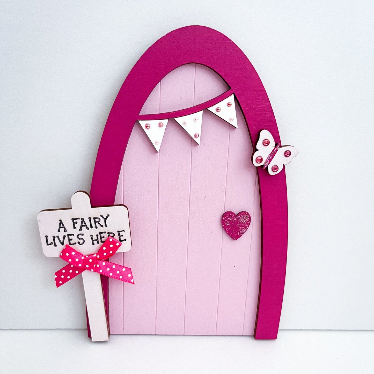 Pink Heart Fairy Door , A Fairy Lives Here - Sweet Pea Wooden Creations