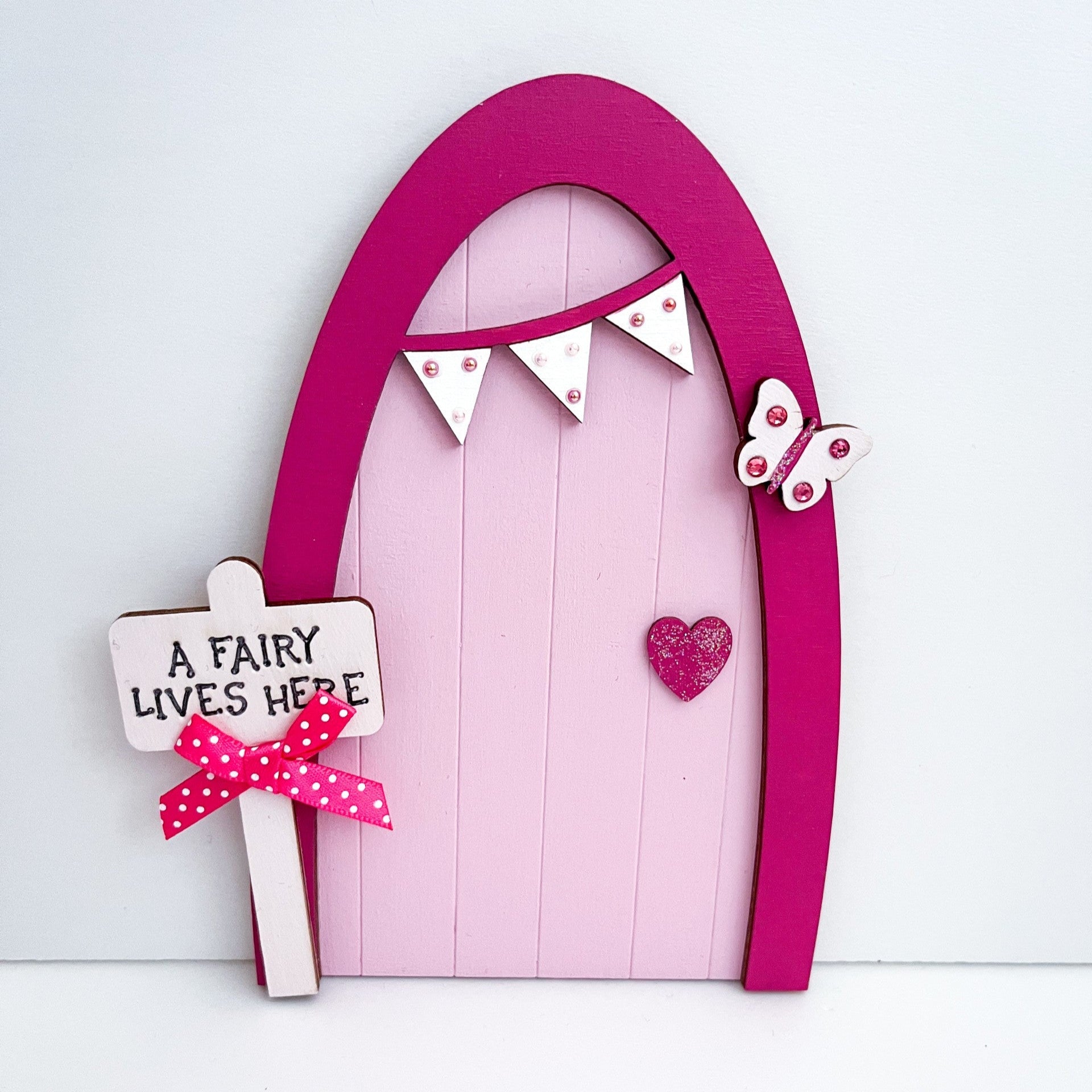 Pink Heart Fairy Door , A Fairy Lives Here - Sweet Pea Wooden Creations