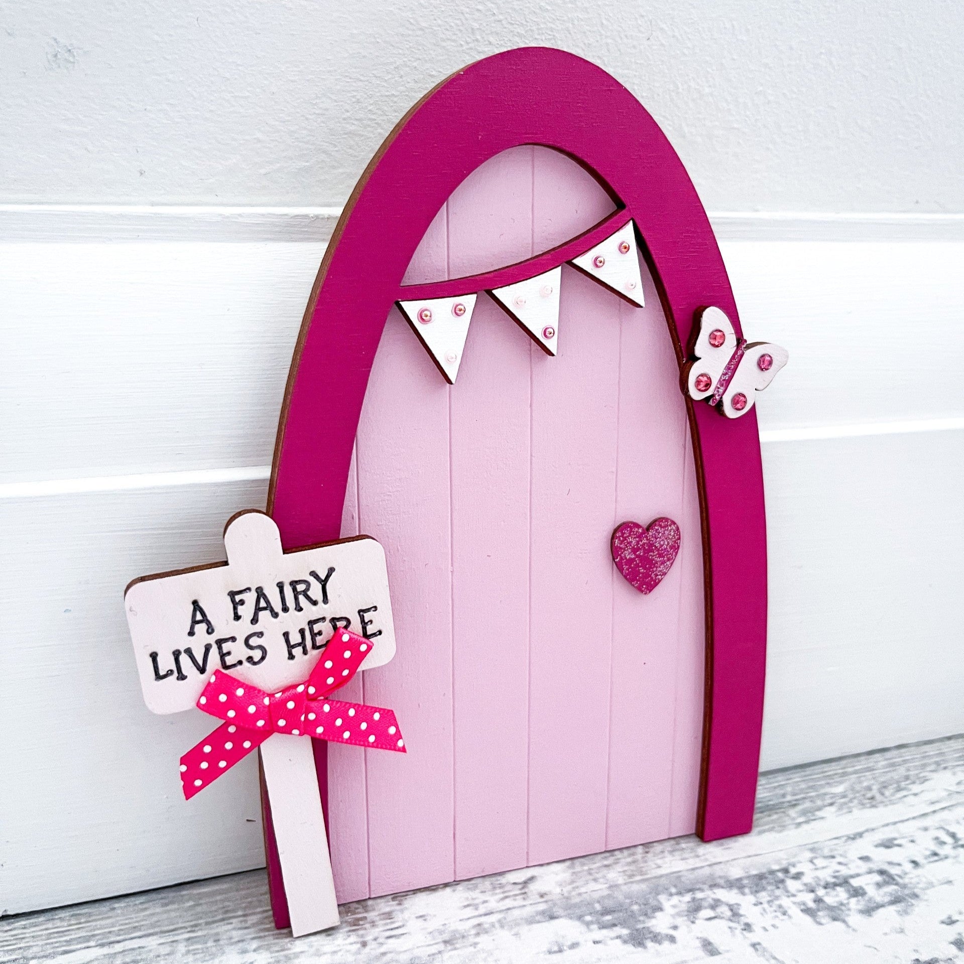 Pink Heart Handcrafted Fairy Door - Sweet Pea Wooden Creations