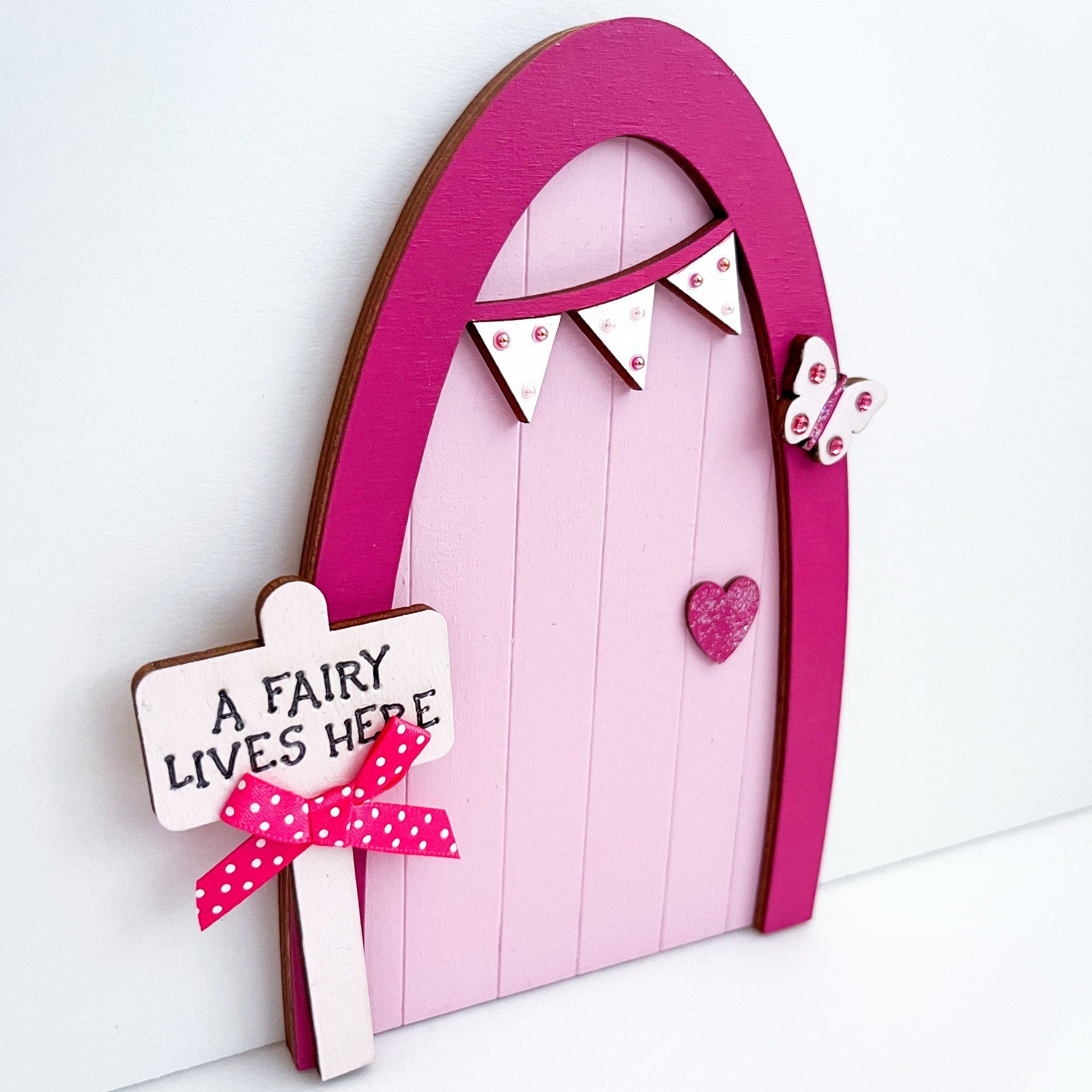 Pink Heart Handcrafted Wooden Fairy Door - Sweet Pea Wooden Creations