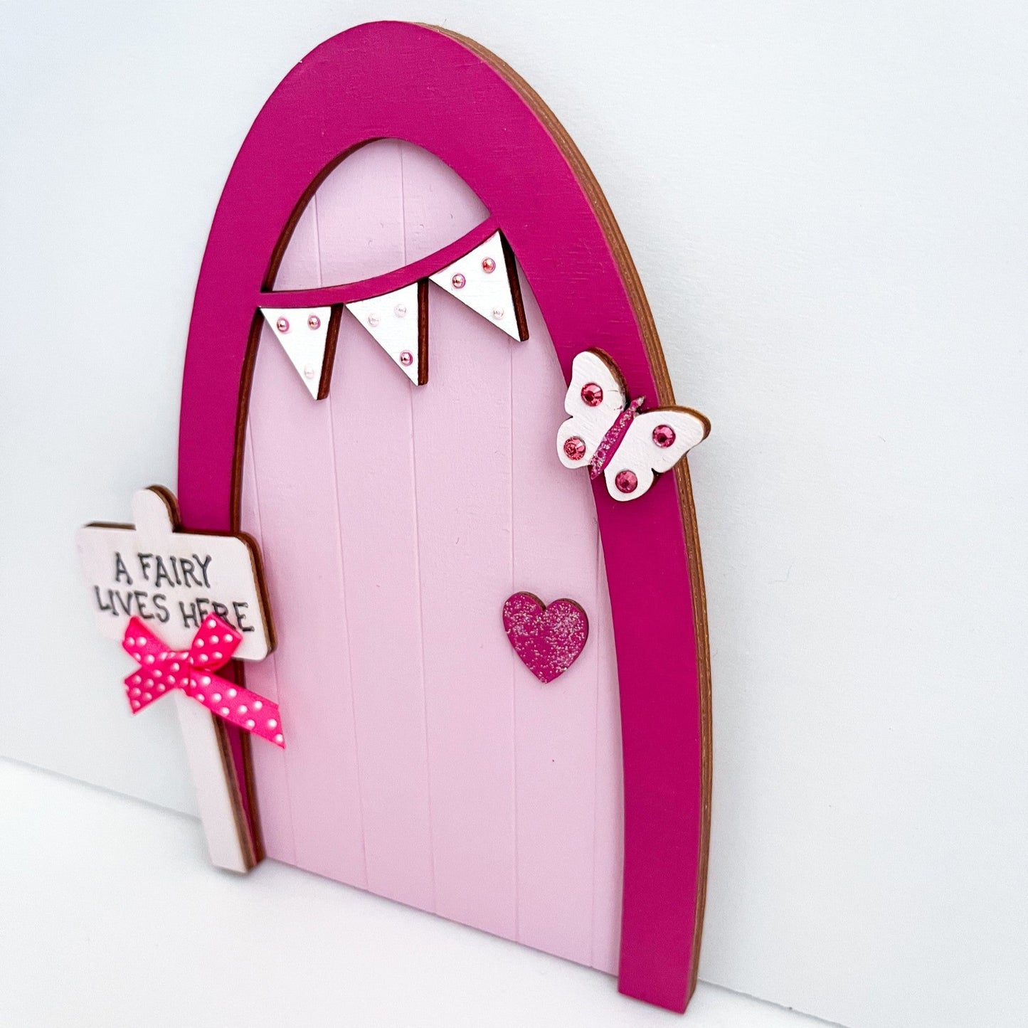 Pink Heart Handcrafted Wooden Fairy Door For Wall - Sweet Pea Wooden Creations