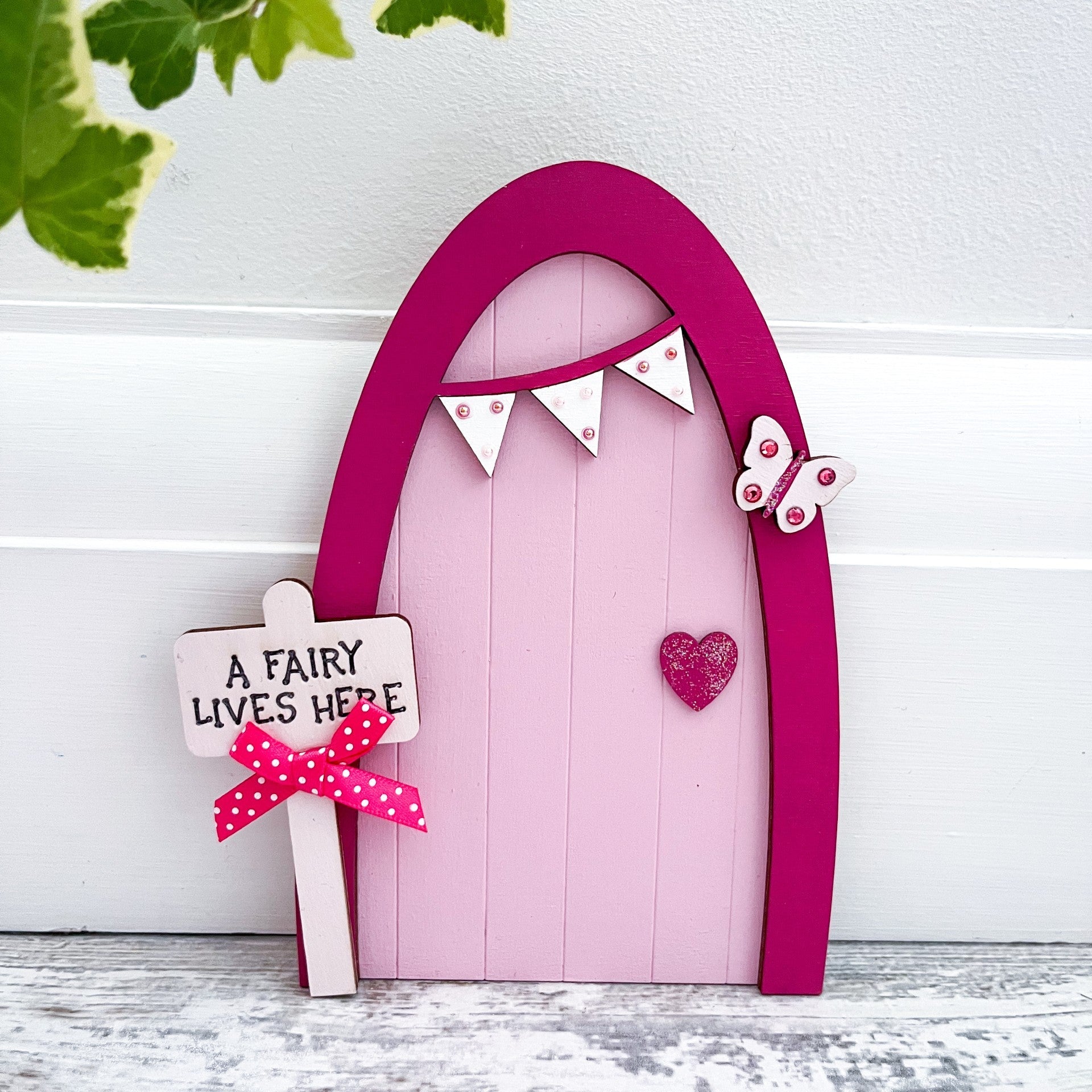 Pink Heart Indoor Fairy Door - Sweet Pea Wooden Creations