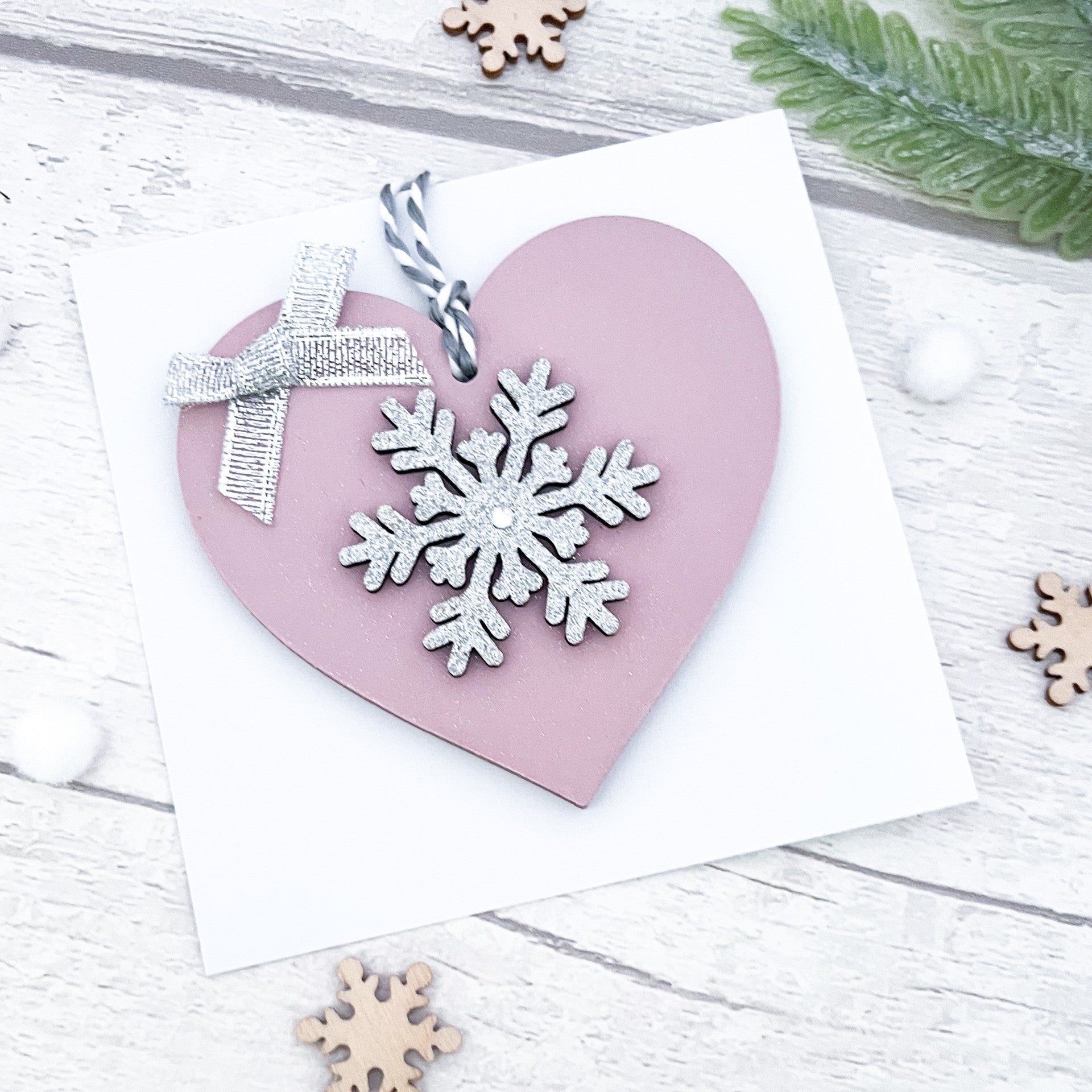 Pink Silver Heart Bauble Decoration - Sweet Pea Wooden Creations