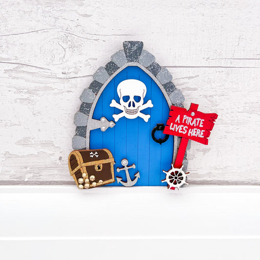 Magical pirate fairy door for kids, handcrafted to inspire imagination and open the gateway to thrilling adventures with fairies and pirates - Sweet Pea Wooden Creations