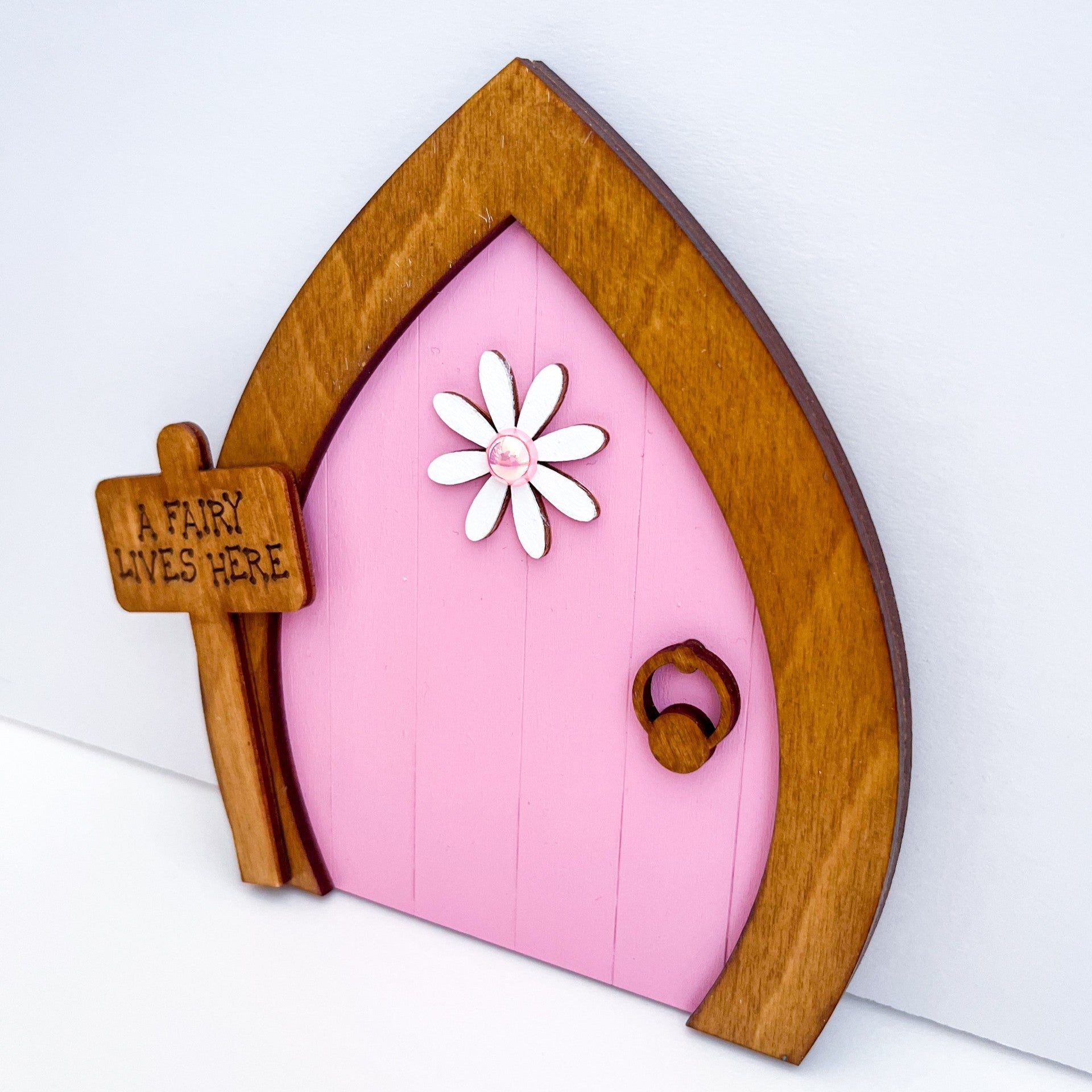 Pretty Pink Daisy Garden Fairy Door - Sweet Pea Wooden Creations