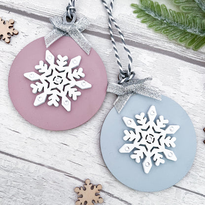 Rose Pink & Blue Snowflake Tree Decorations - Sweet Pea Wooden Creations