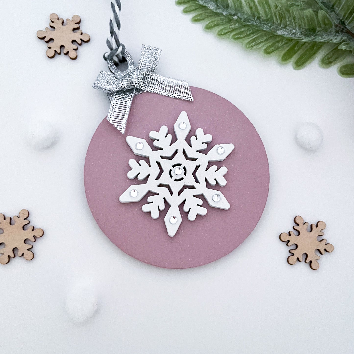 Rose Pink Snowflake Christmas Tree Bauble - Sweet Pea Wooden Creations