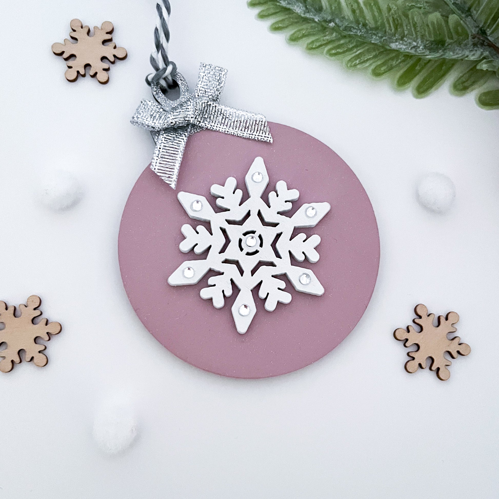 Rose Pink Snowflake Christmas Tree Bauble - Sweet Pea Wooden Creations