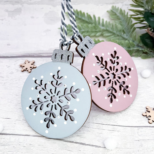 Rose Pink & Blue Winter Wonderland Christmas Tree Decorations - Sweet Pea Wooden Creations