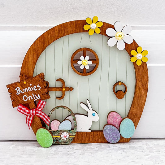 Sage Green Easter Bunny Magic Door, Fairy Door - Sweet Pea Wooden Creations