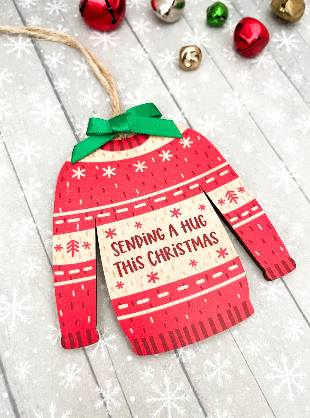 Christmas Jumper Tree Decoration 'Send A Hug' - Sweet Pea Wooden Creations