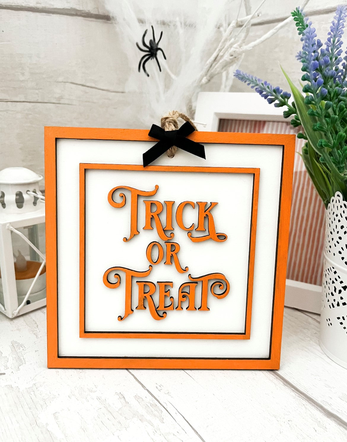 Square Trick Or Treat Hanging Halloween Sign 2 - Sweet Pea Wooden Creations