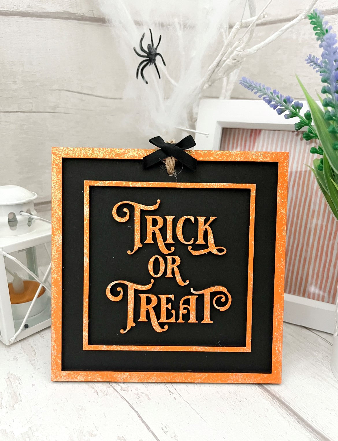 Trick Or Treat Hanging Square Sign - Sweet Pea Wooden Creations