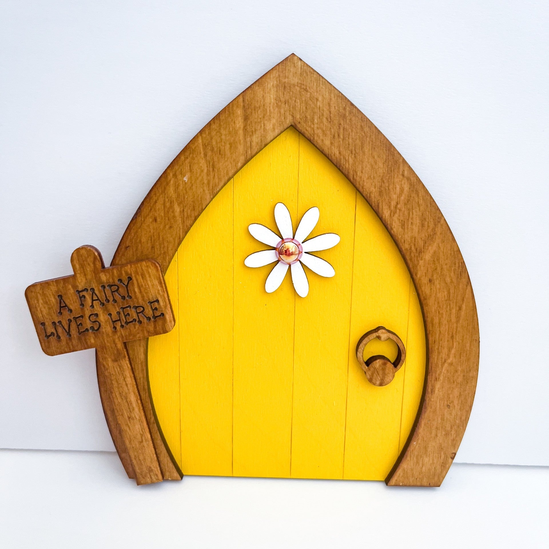 Yellow Daisy Fairy Garden Decoration, Fairy Door - Sweet Pea Wooden Creations
