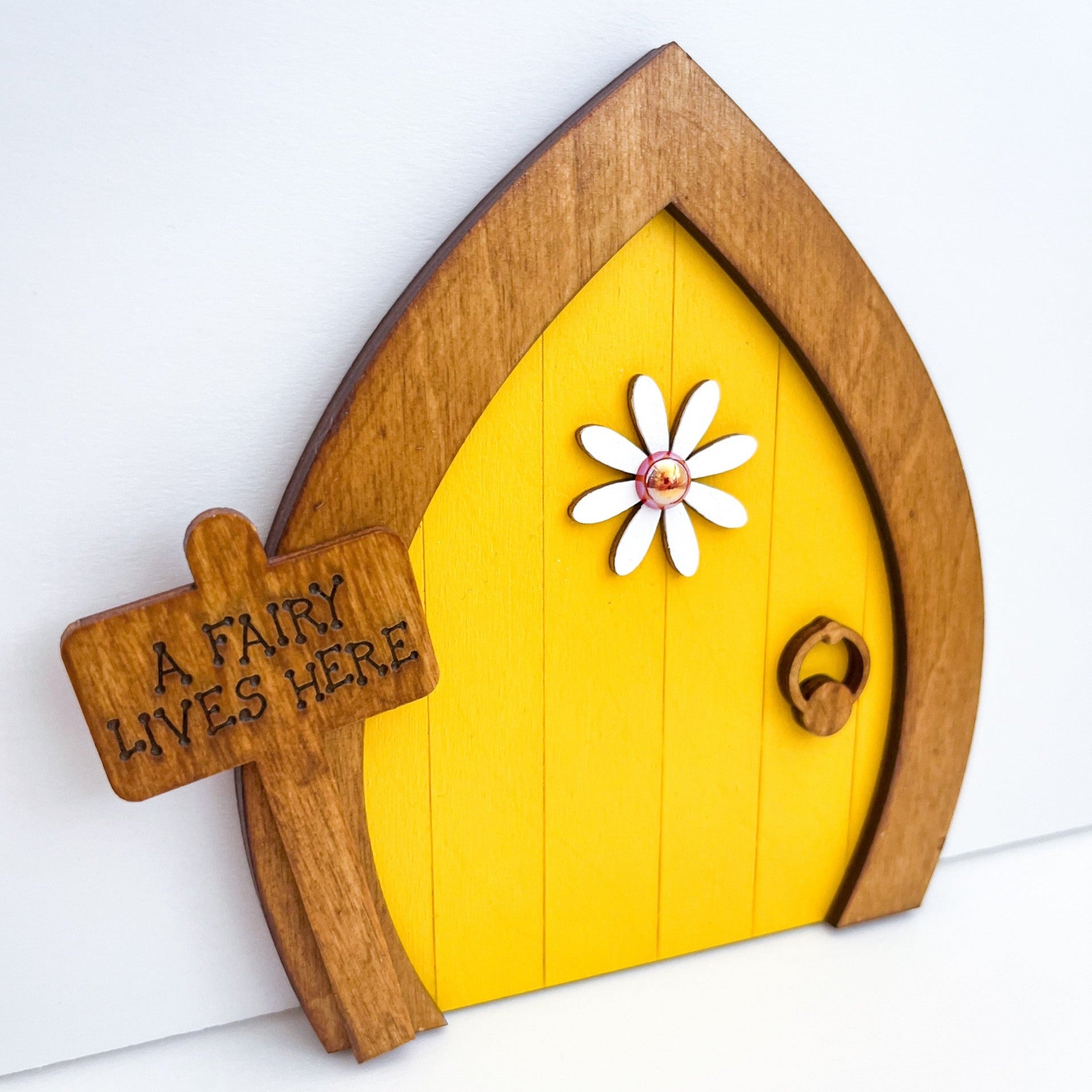 Yellow Daisy Garden Fairy Door Decoration - Sweet Pea Wooden Creations