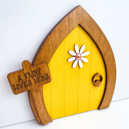 Yellow Daisy Garden Fairy Door Decoration - Sweet Pea Wooden Creations