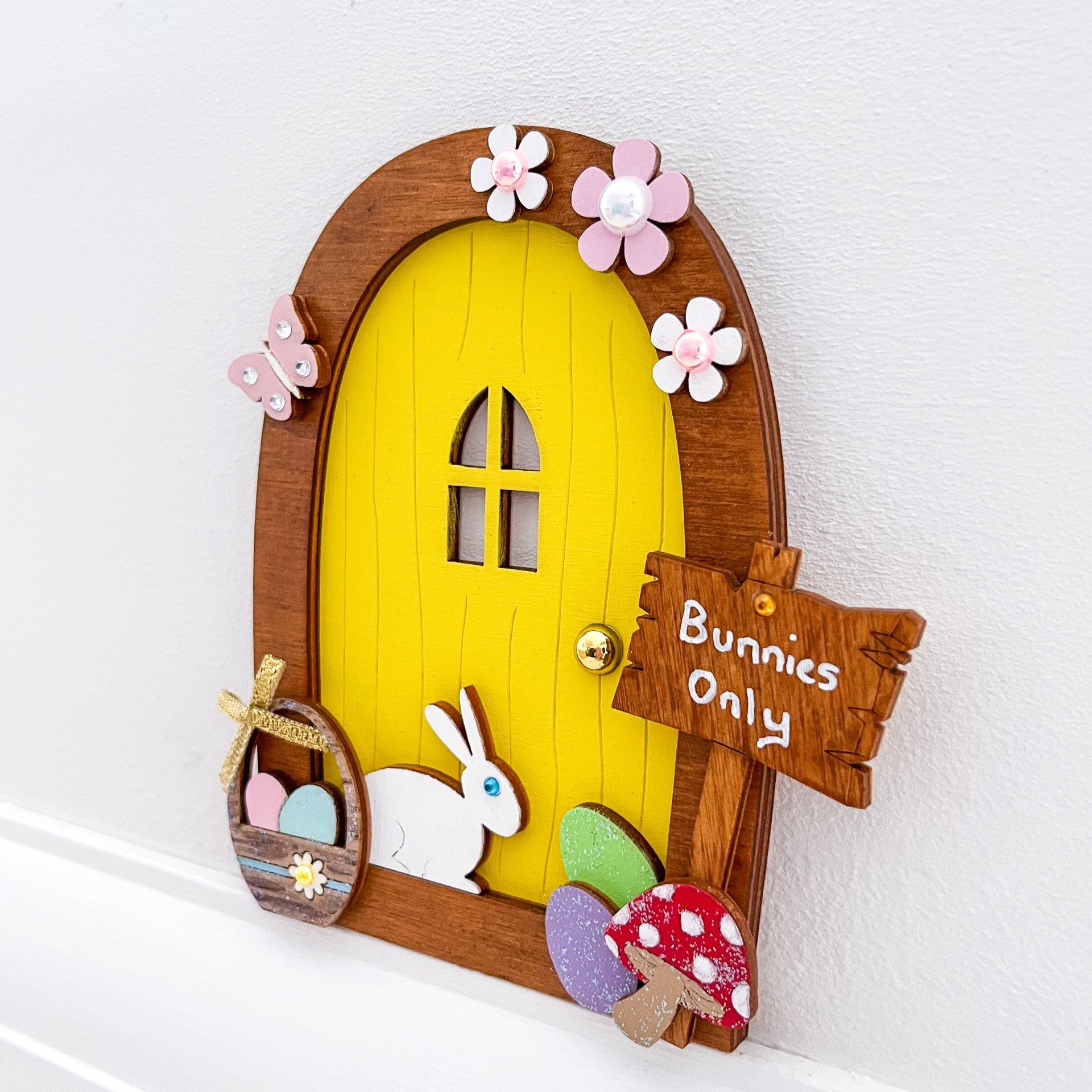 Yellow Easter Bunny Magic Portal Fairy Door - Sweet Pea Wooden Creations