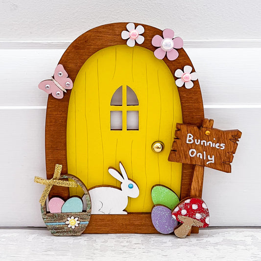 Yellow Spring Fairy Door Decoration - Sweet Pea Wooden Creations