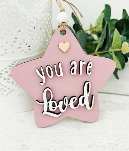 You Are Loved Hanging Wooden Star Decoration 1-Sweet Pea Wooden Creations