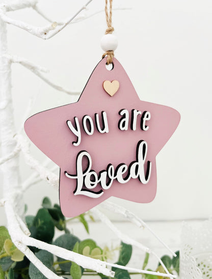 You Are Loved Hanging Wooden Star Decoration 3-Sweet Pea Wooden Creations